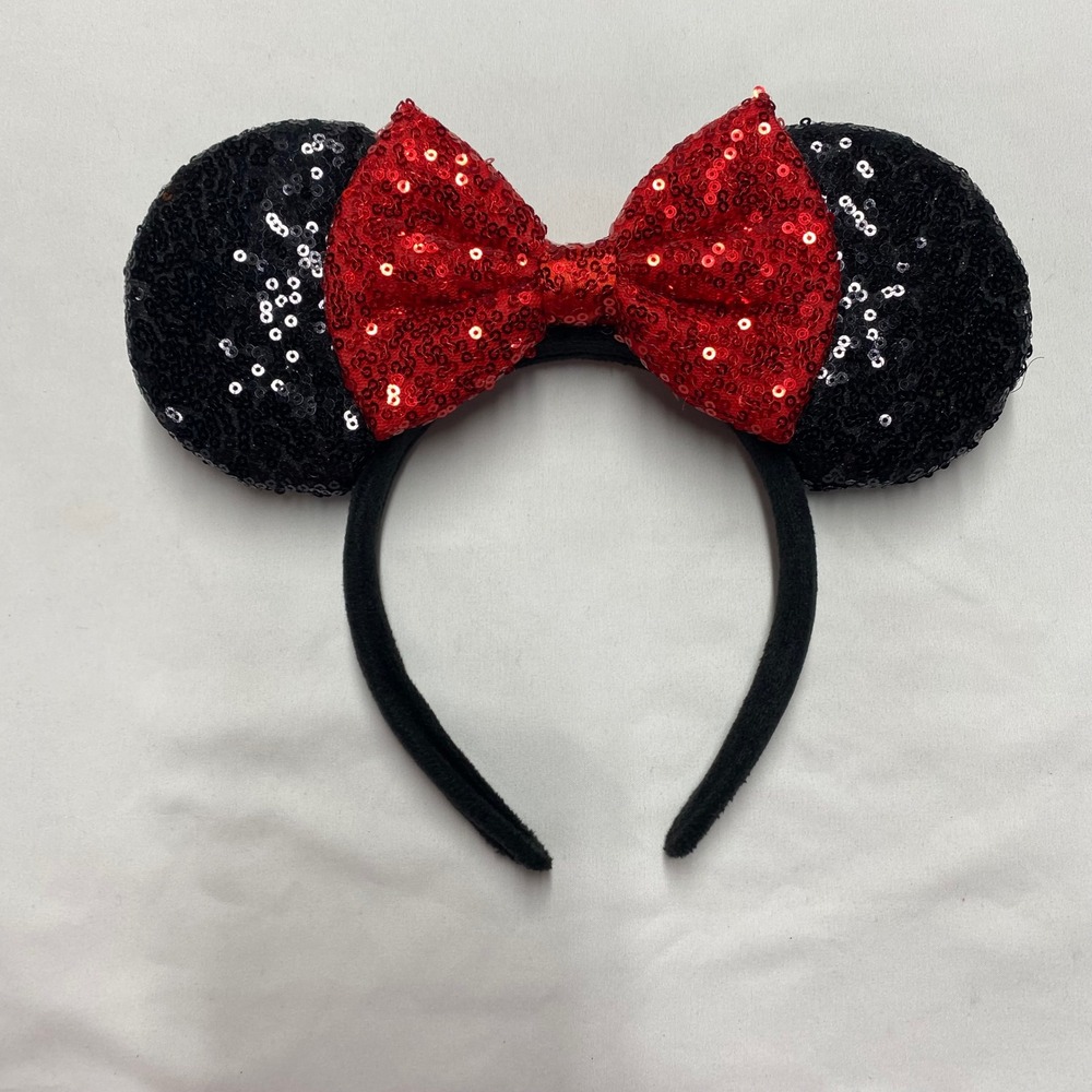 Minnie Mouse Sequin Ear Headband Black and Red Sparkle Bow Accessory